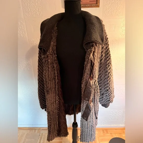 Save The Queen Brown Teddy Jacket with Leather Trim and Hood - Picture 9 of 14